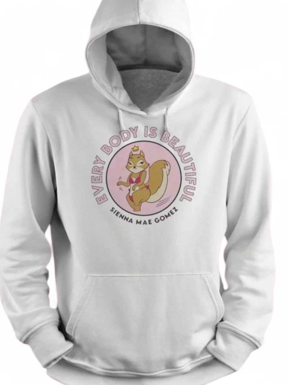 NWOT Sienna Mae Gomez White 'Every Body Is Beautiful' Graphic Unisex Hoodie - Picture 4 of 6